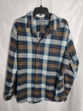 Eddie Bauer Blue and Brown Plaid Button-Down Shirt